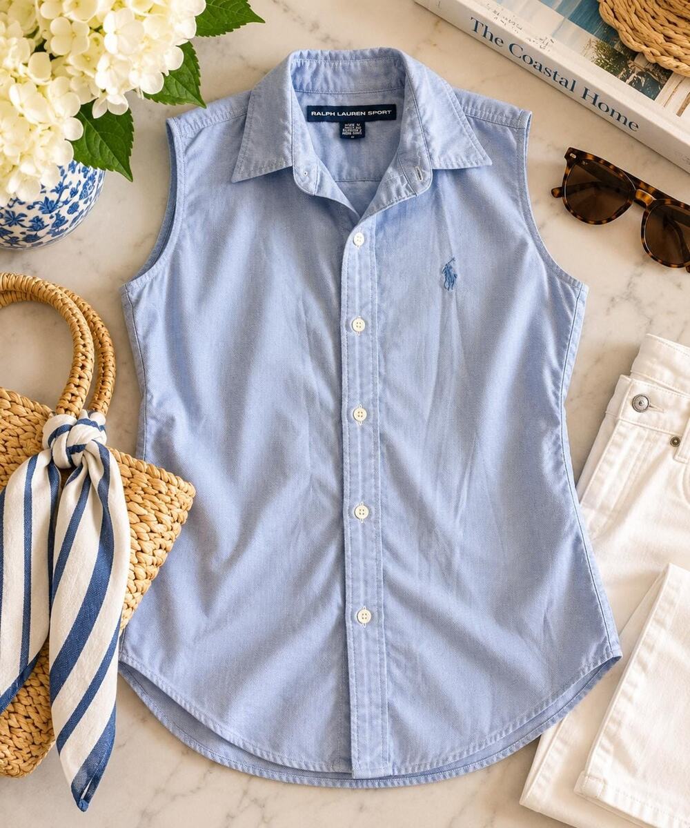 Ralph Lauren Sport Sleeveless Oxford Shirt, Light Blue, Preppy Style (Size 8)